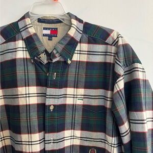 Tommy Hilfiger Men’s Green, White & Navy Plaid Button-Down Shirt